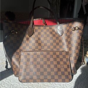 Louis Vuitton Damier Ebene MM Tote with Red Interior